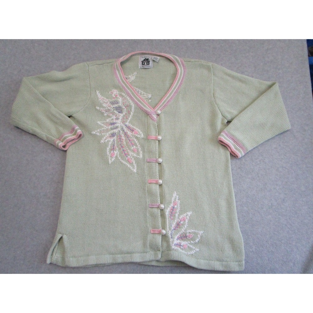 Vintage Storybook Knits Cardigan Womens LGreen Handknits Sweater‎ Cottagecore